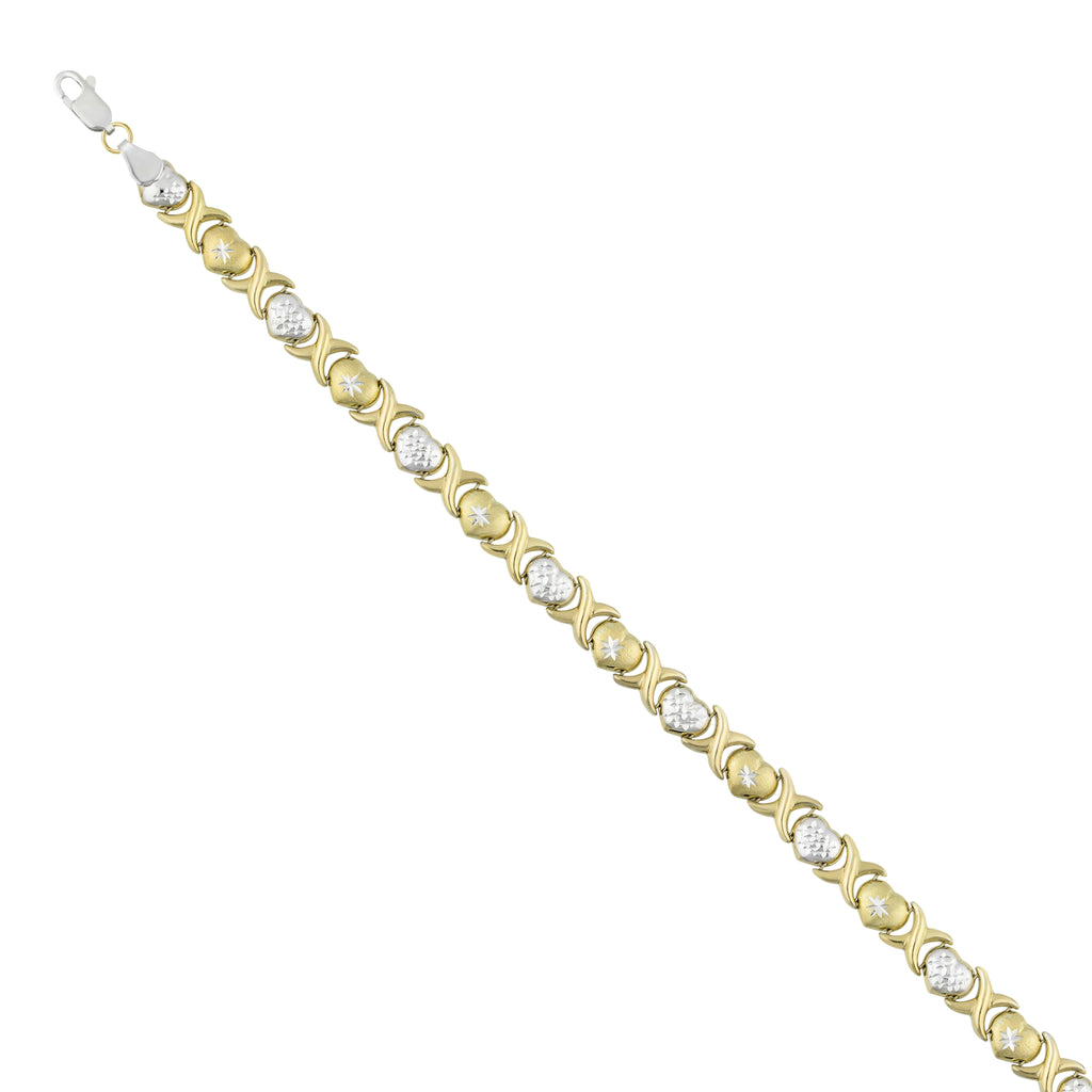 18" Graduated Big Heart Diamond Cut Hearts and Kisses Necklace Stampato Bonded 1/10th 10k Yellow Gold - karratluxe