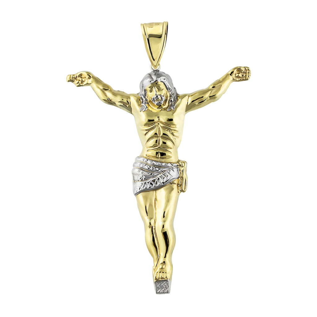 3.75" Diamond Cut Crucifix Jesus Body Pendant Charm Bonded 1/10th 10k Yellow Gold  - karratluxe