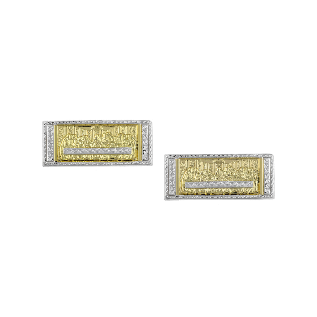 3/8" Last Supper Diamond Cut Stud Earrings Bonded 1/10th 10k Yellow Gold - karratluxe