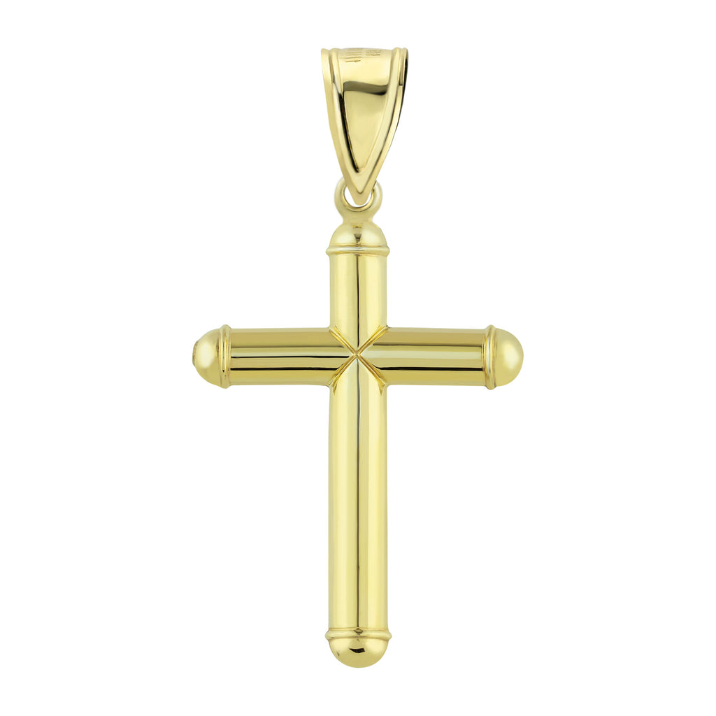 2 1/4" Diamond Cut Cross Tube Charm Pendant Bonded 1/10th 10k Yellow White Gold  - karratluxe