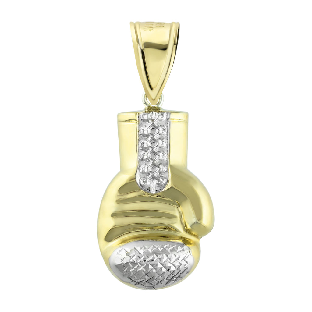 1 3/4" Boxing Glove Pendant Diamond Cut Bonded 1/10th 10k Yellow White Gold  - karratluxe