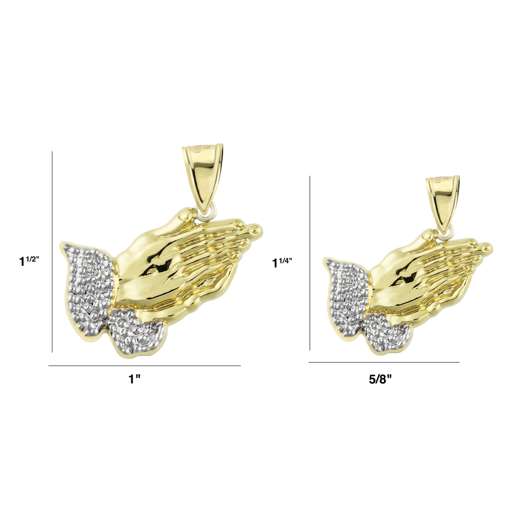 Praying Hands Charm Diamond Cut Pendant Bonded 1/10th 10k Yellow Gold  - karratluxe