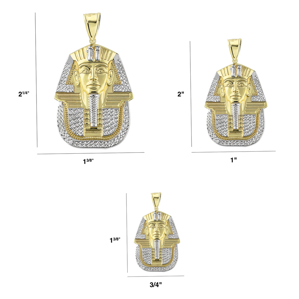 Pharaoh Egyptian King Diamond Cut Pendant Bonded 1/10th 10k Yellow White Gold  - karratluxe