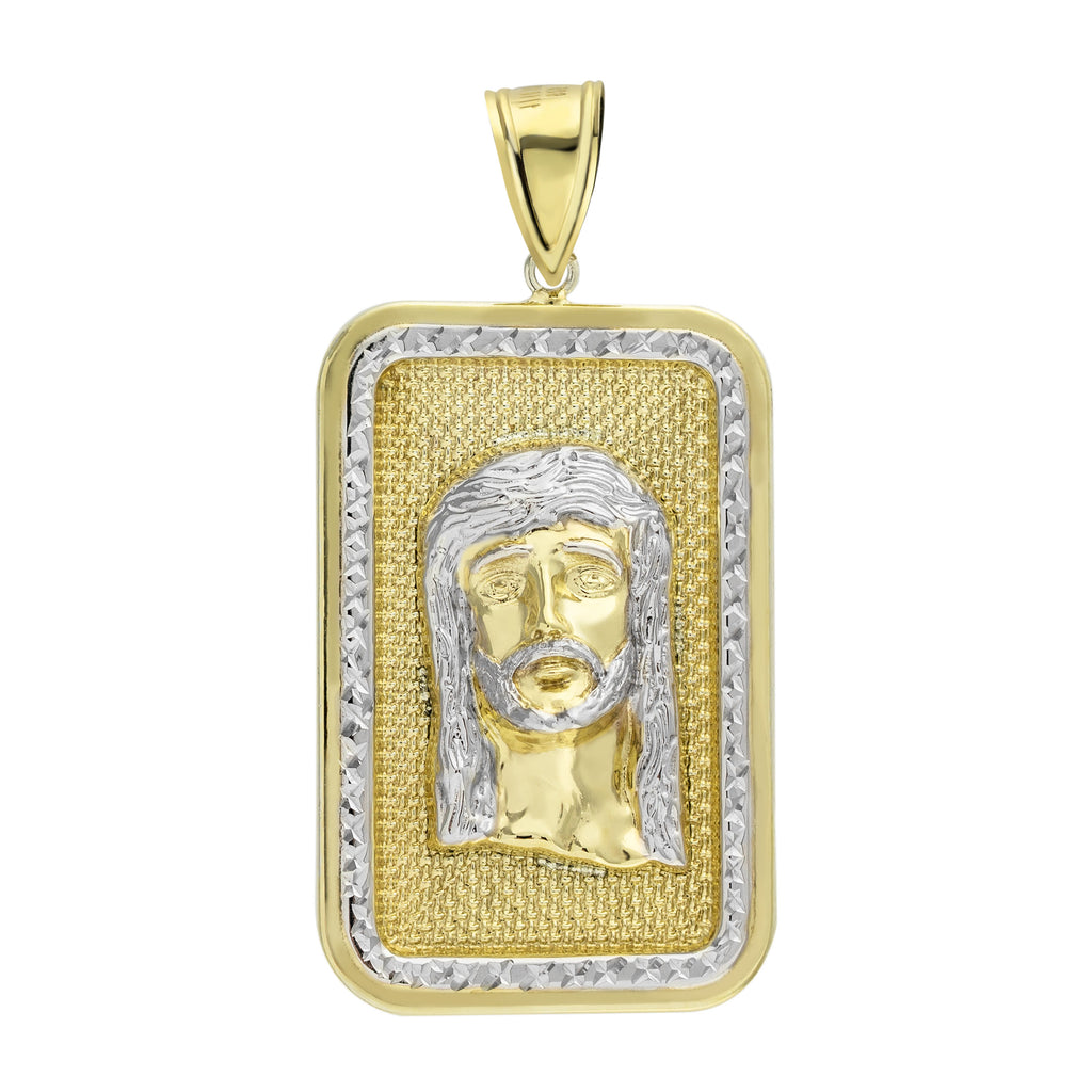 1 1/2" Crucifix Jesus Head Diamond Cut Charm Pendant Bonded 1/10th 10k Yellow White Gold  - karratluxe