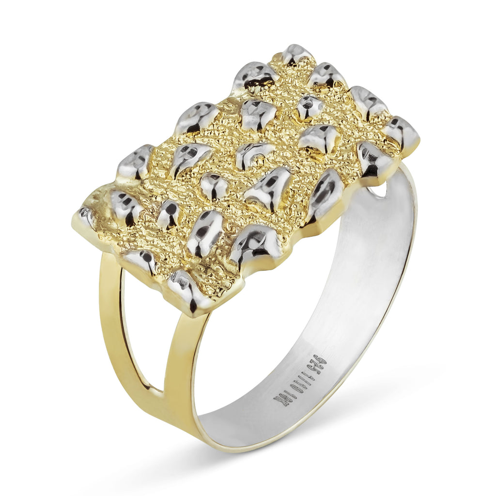 Rectangle Nugget Diamond Cut Two Finger Ring Bonded 1/10th 10k Yellow Gold Size 11 - karratluxe