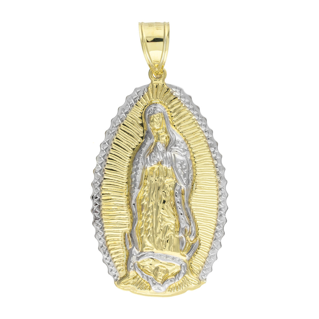 2 1/2" Lady Guadalupe Virgin Mary Medallion Pendant Bonded 1/10th 10k Yellow Gold  - karratluxe