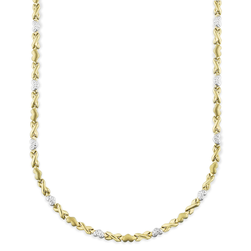 5mm Diamond Cut Hearts and Kisses Stampato Necklace Bonded 1/10th 10k Yellow Gold XOXO 18" - karratluxe