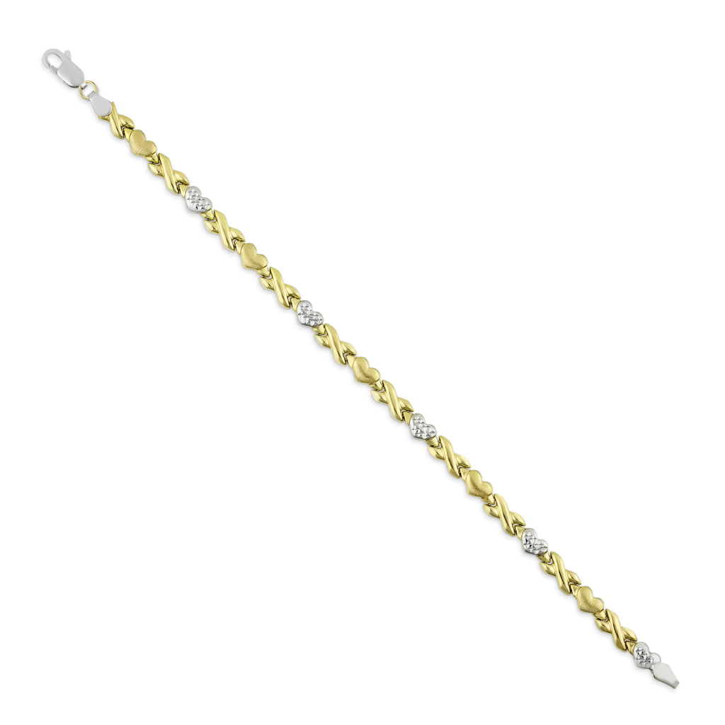 5mm Diamond Cut Hearts and Kisses Stampato Bracelet Bonded 1/10th 10k Yellow Gold XOXO 7.5" - karratluxe