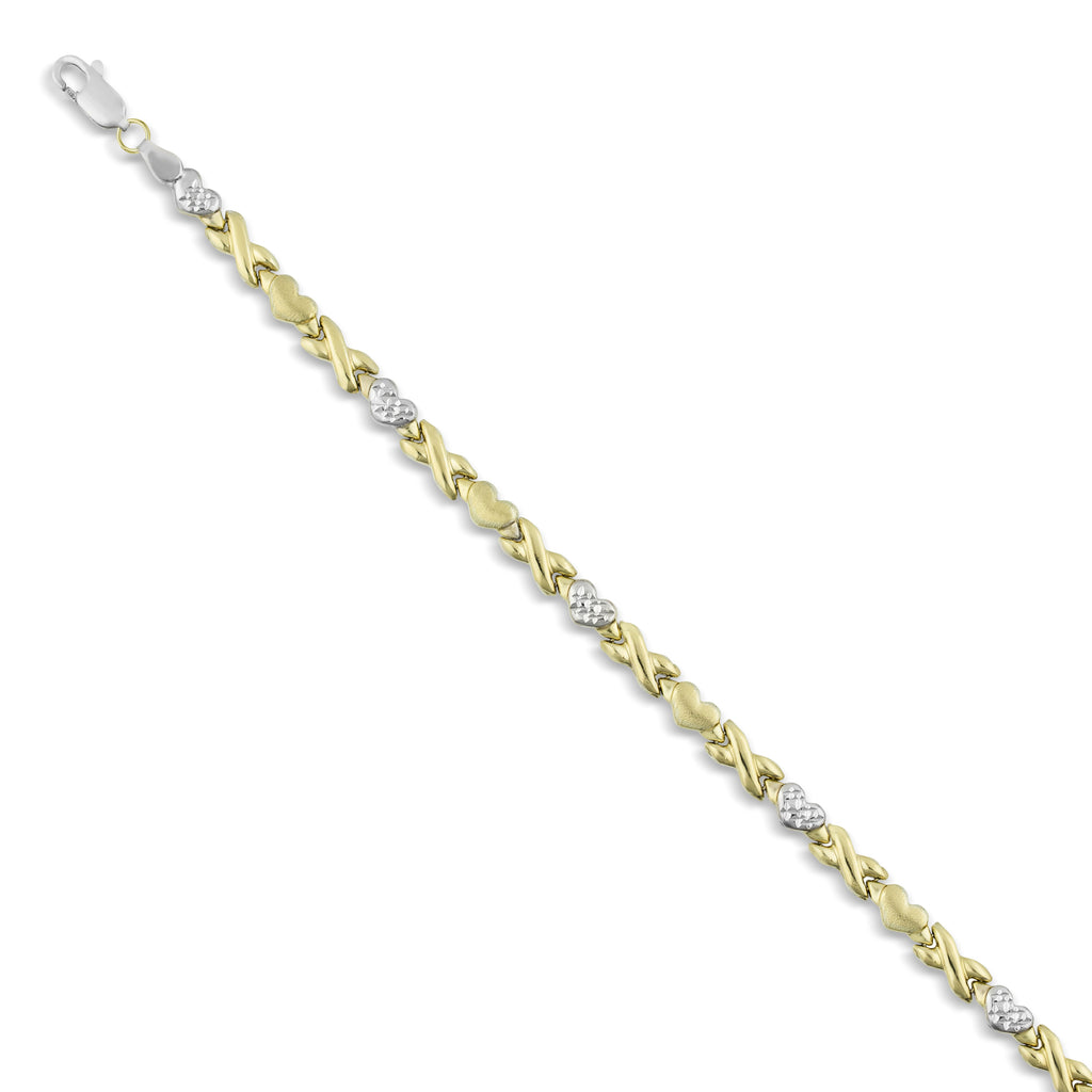 18" Diamond Cut LOVE Hearts and Kisses Stampato Necklace Bonded 1/10th 10k Yellow Gold - karratluxe