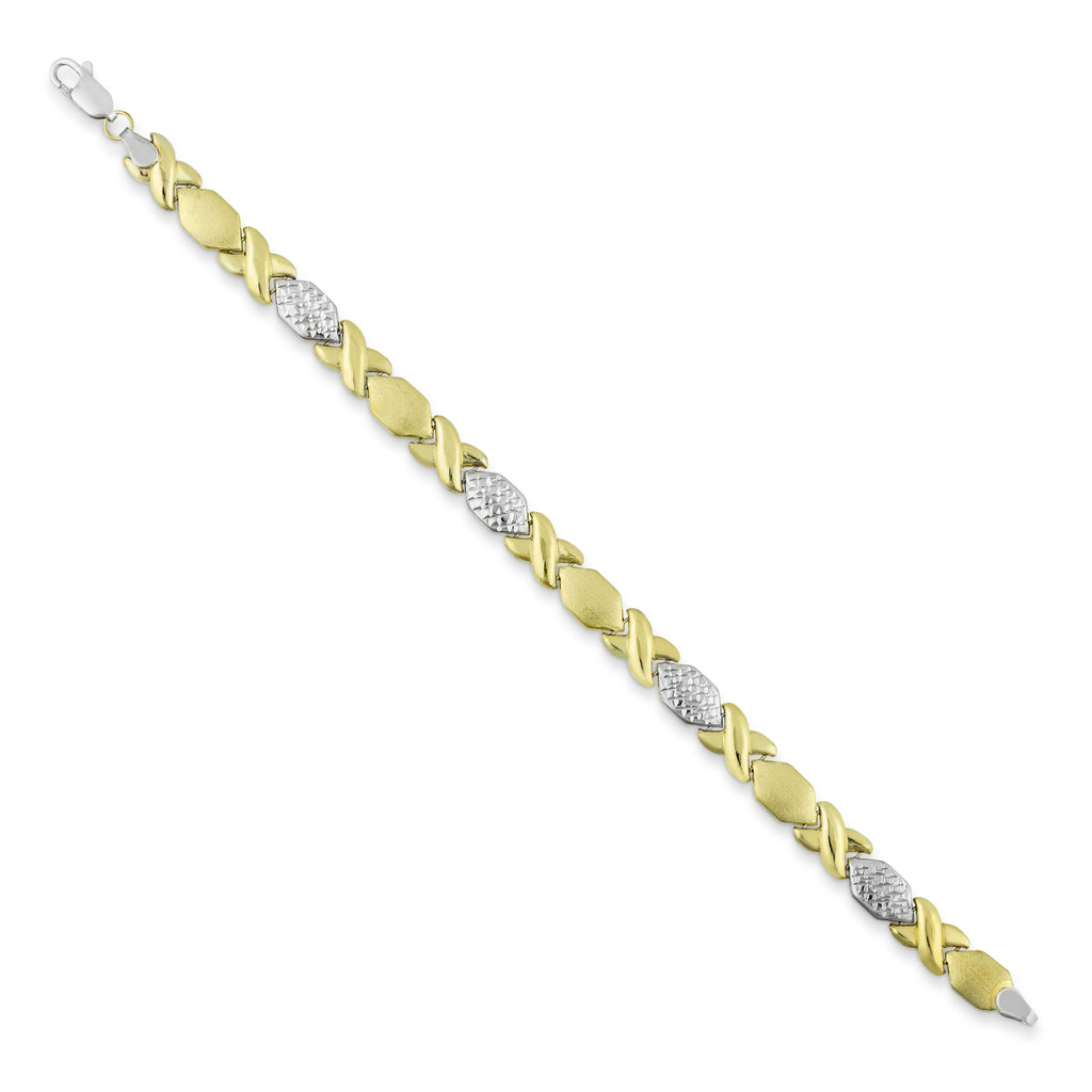 7.50" Diamond Cut Hugs and Kisses XOXO Stampato Bracelet Bonded 1/10th 10k Yellow Gold - karratluxe