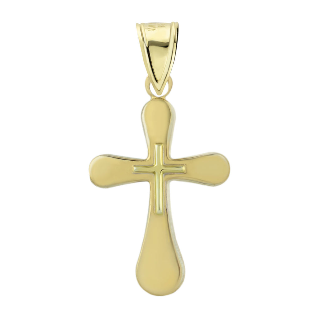 1 1/4" Two Tone Cross Pendant Bonded 1/10th 10k Yellow Gold  - karratluxe