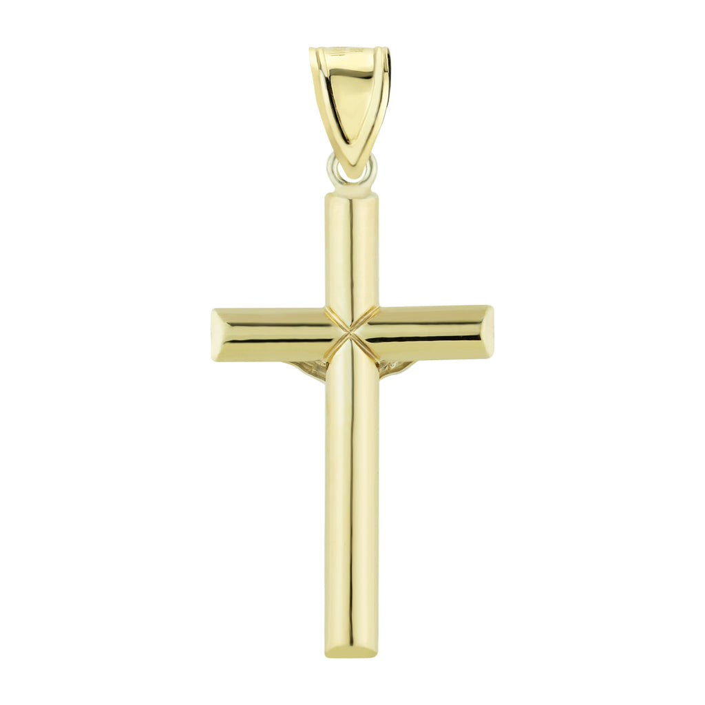 1 3/4" Tube Jesus Crucifix Pendant Charm Bonded 1/10th 10k Yellow White Gold  - karratluxe