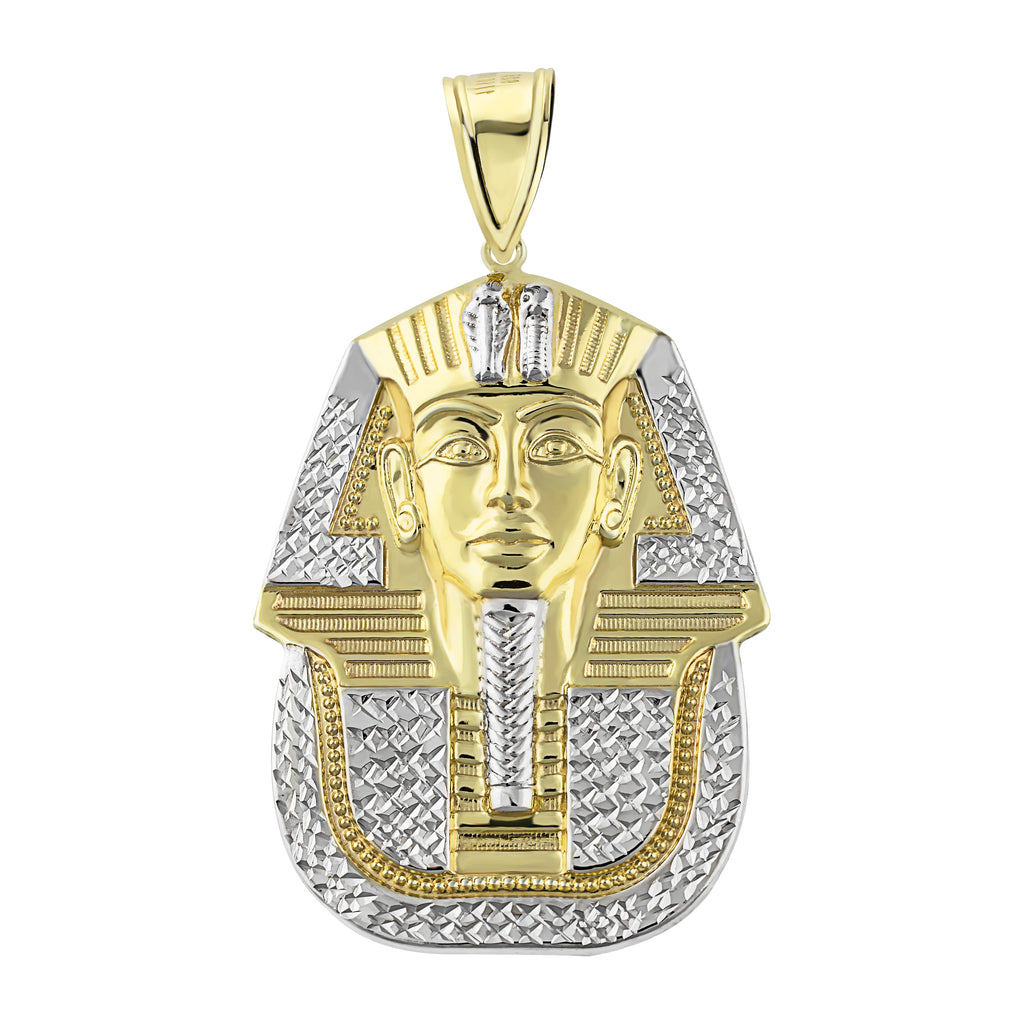 Pharaoh Egyptian King Diamond Cut Pendant Bonded 1/10th 10k Yellow White Gold  - karratluxe