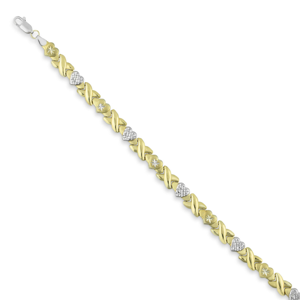 18" Diamond Cut Hearts and Kisses Necklace Bonded 1/10th 10k Yellow Gold XOXO - karratluxe