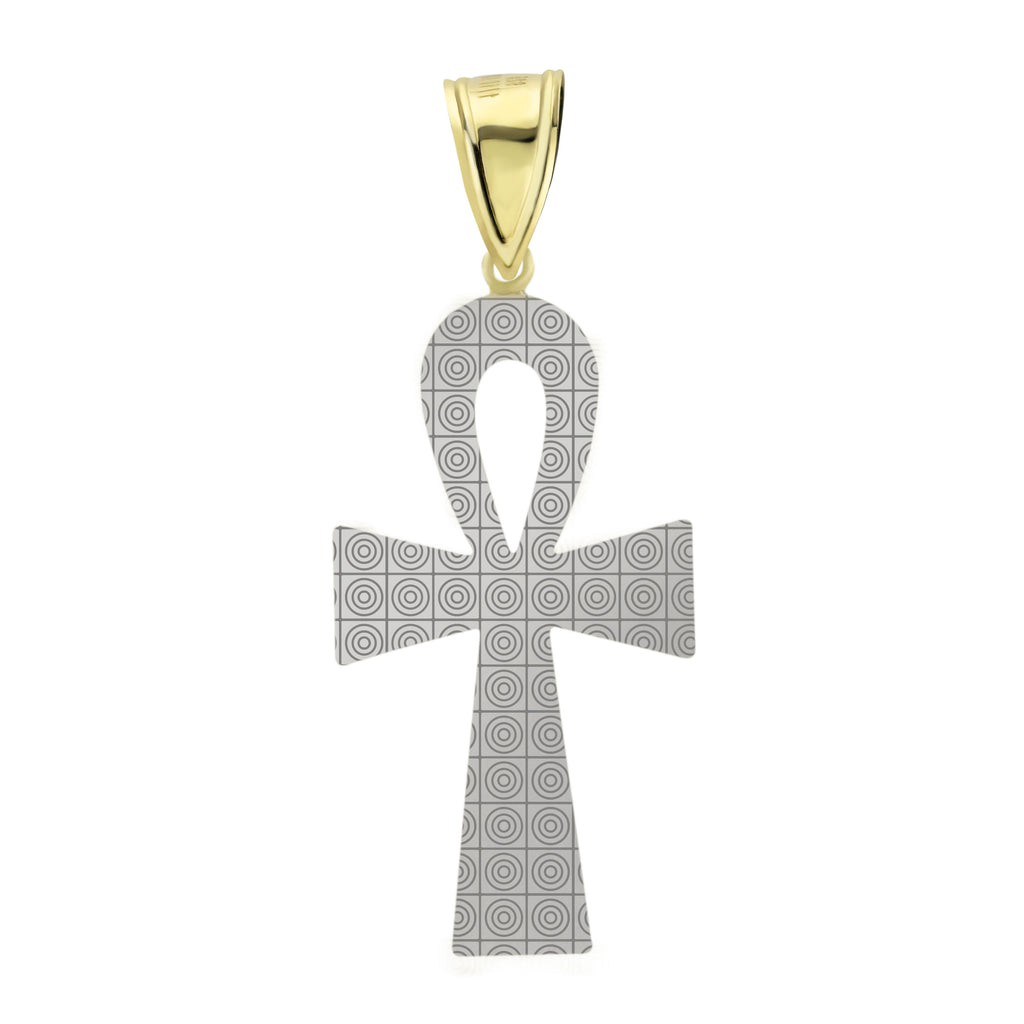 Ankh Cross Jesus Pendant Charm Diamond Cut Bonded 1/10th 10k Yellow White Gold  - karratluxe