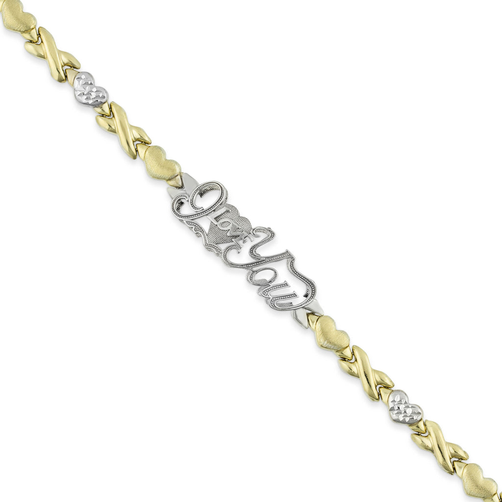 18" Diamond Cut LOVE Hearts and Kisses Stampato Necklace Bonded 1/10th 10k Yellow Gold - karratluxe